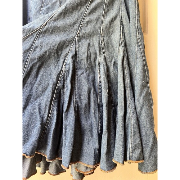 Vtg Y2K Fluted Denim Aline Skirt Med Coachella Rodeo Cowgirl Western Boho indie - Picture 5 of 9